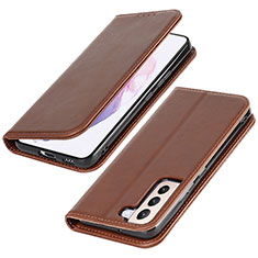 Leather Case Stands Flip Cover Holder T06D for Samsung Galaxy S22 Plus 5G Brown