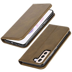 Leather Case Stands Flip Cover Holder T06D for Samsung Galaxy S23 5G Light Brown