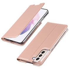 Leather Case Stands Flip Cover Holder T07D for Samsung Galaxy S21 5G Rose Gold