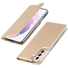 Leather Case Stands Flip Cover Holder T07D for Samsung Galaxy S21 Plus 5G Gold