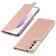 Leather Case Stands Flip Cover Holder T07D for Samsung Galaxy S23 5G Rose Gold