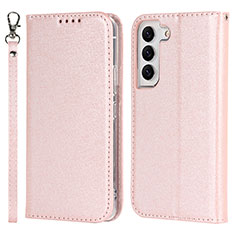 Leather Case Stands Flip Cover Holder T08D for Samsung Galaxy S21 5G Rose Gold