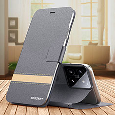 Leather Case Stands Flip Cover Holder TB1 for Xiaomi Mi 14 5G Gray