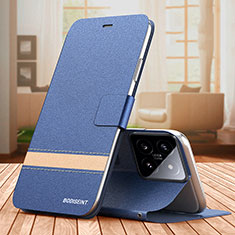 Leather Case Stands Flip Cover Holder TB1 for Xiaomi Mi 14 Pro 5G Blue