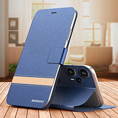 Leather Case Stands Flip Cover Holder TB1 for Xiaomi Poco F5 5G Blue