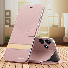 Leather Case Stands Flip Cover Holder TB1 for Xiaomi Redmi 12 5G Rose Gold