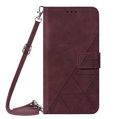 Leather Case Stands Flip Cover Holder Y01B for Apple iPhone 13 Red Wine
