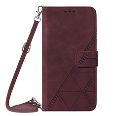 Leather Case Stands Flip Cover Holder Y01B for Apple iPhone 14 Pro Red Wine