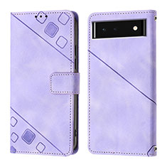 Leather Case Stands Flip Cover Holder Y01B for Google Pixel 6 5G Purple