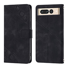 Leather Case Stands Flip Cover Holder Y01B for Google Pixel 7 Pro 5G Black