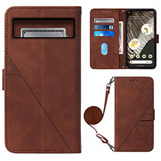 Leather Case Stands Flip Cover Holder Y01B for Google Pixel 8 5G Brown
