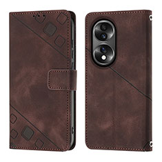Leather Case Stands Flip Cover Holder Y01B for Huawei Honor 70 5G Brown