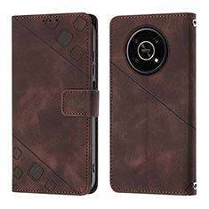 Leather Case Stands Flip Cover Holder Y01B for Huawei Honor Magic4 Lite 5G Brown