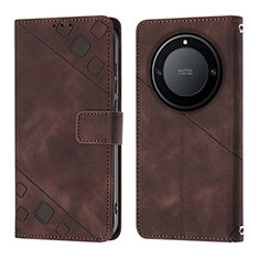 Leather Case Stands Flip Cover Holder Y01B for Huawei Honor Magic5 Lite 5G Brown