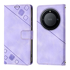 Leather Case Stands Flip Cover Holder Y01B for Huawei Honor X9a 5G Purple