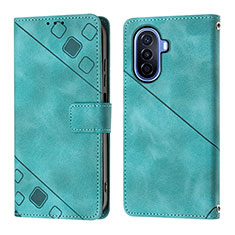 Leather Case Stands Flip Cover Holder Y01B for Huawei Nova Y70 Green
