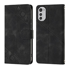 Leather Case Stands Flip Cover Holder Y01B for Motorola Moto E32 Black