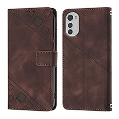Leather Case Stands Flip Cover Holder Y01B for Motorola Moto E32 Brown