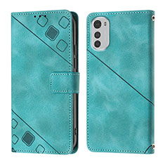 Leather Case Stands Flip Cover Holder Y01B for Motorola Moto E32 Green