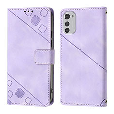 Leather Case Stands Flip Cover Holder Y01B for Motorola Moto E32 Purple