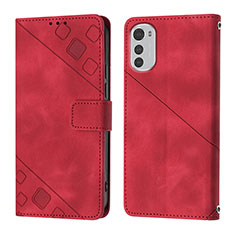 Leather Case Stands Flip Cover Holder Y01B for Motorola Moto E32 Red