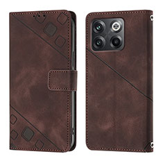 Leather Case Stands Flip Cover Holder Y01B for OnePlus 10T 5G Brown