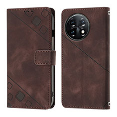 Leather Case Stands Flip Cover Holder Y01B for OnePlus 11 5G Brown