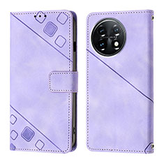 Leather Case Stands Flip Cover Holder Y01B for OnePlus 11 5G Purple