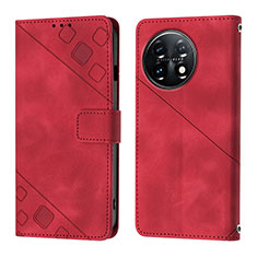Leather Case Stands Flip Cover Holder Y01B for OnePlus 11 5G Red