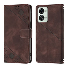 Leather Case Stands Flip Cover Holder Y01B for OnePlus Nord 2T 5G Brown