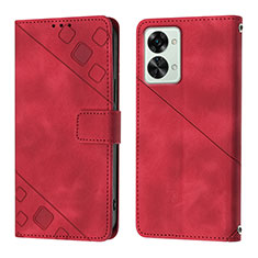 Leather Case Stands Flip Cover Holder Y01B for OnePlus Nord 2T 5G Red