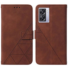 Leather Case Stands Flip Cover Holder Y01B for OnePlus Nord N300 5G Brown