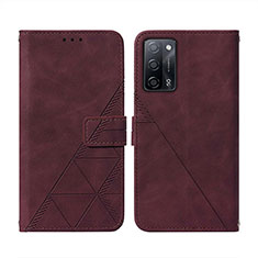 Leather Case Stands Flip Cover Holder Y01B for Oppo A53s 5G Red Wine
