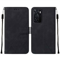 Leather Case Stands Flip Cover Holder Y01B for Oppo A55S 5G Black