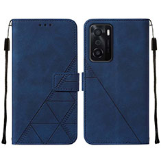 Leather Case Stands Flip Cover Holder Y01B for Oppo A55S 5G Blue