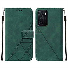 Leather Case Stands Flip Cover Holder Y01B for Oppo A55S 5G Green