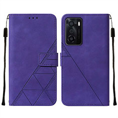 Leather Case Stands Flip Cover Holder Y01B for Oppo A55S 5G Purple