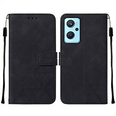 Leather Case Stands Flip Cover Holder Y01B for Oppo A96 4G Black
