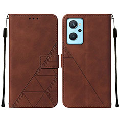 Leather Case Stands Flip Cover Holder Y01B for Oppo A96 4G Brown