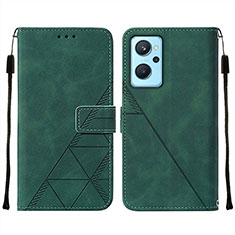 Leather Case Stands Flip Cover Holder Y01B for Oppo A96 4G Green