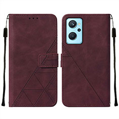 Leather Case Stands Flip Cover Holder Y01B for Oppo A96 4G Red Wine