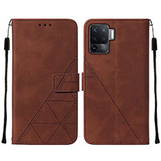 Leather Case Stands Flip Cover Holder Y01B for Oppo F19 Pro Brown