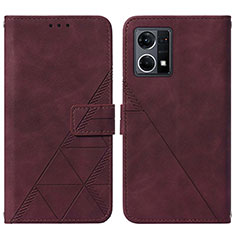 Leather Case Stands Flip Cover Holder Y01B for Oppo F21s Pro 4G Red Wine