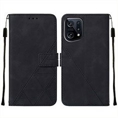 Leather Case Stands Flip Cover Holder Y01B for Oppo Find X5 5G Black