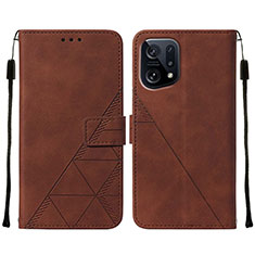 Leather Case Stands Flip Cover Holder Y01B for Oppo Find X5 5G Brown