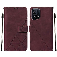 Leather Case Stands Flip Cover Holder Y01B for Oppo Find X5 5G Red Wine