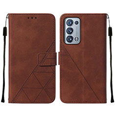 Leather Case Stands Flip Cover Holder Y01B for Oppo Reno6 Pro 5G Brown