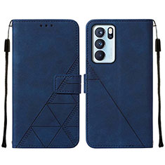 Leather Case Stands Flip Cover Holder Y01B for Oppo Reno6 Pro 5G India Blue