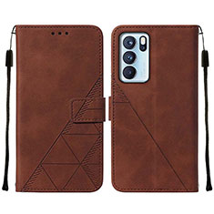 Leather Case Stands Flip Cover Holder Y01B for Oppo Reno6 Pro 5G India Brown