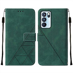 Leather Case Stands Flip Cover Holder Y01B for Oppo Reno6 Pro 5G India Green